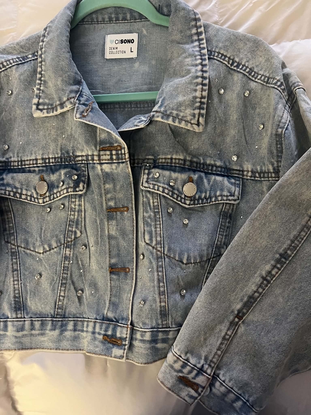 Ci Sono Light Blue Denim Jacket with Crystal Studs